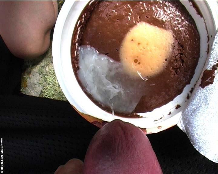16P Britney eats pudding with a little cum on top
