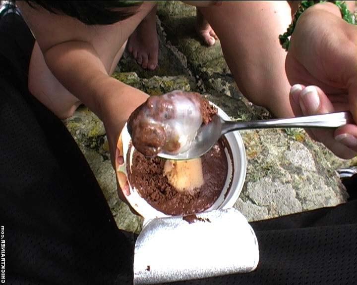 16P Britney eats pudding with a little cum on top