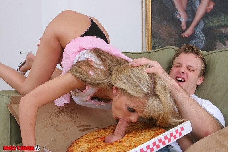 16P hungry chick eats hard cock through a pizza