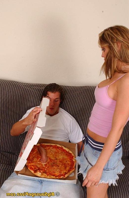 16P hungry babe eating cock through a pizza