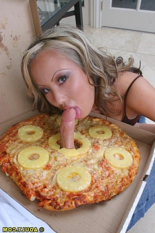 16P hungry babe eating cock through a pizza