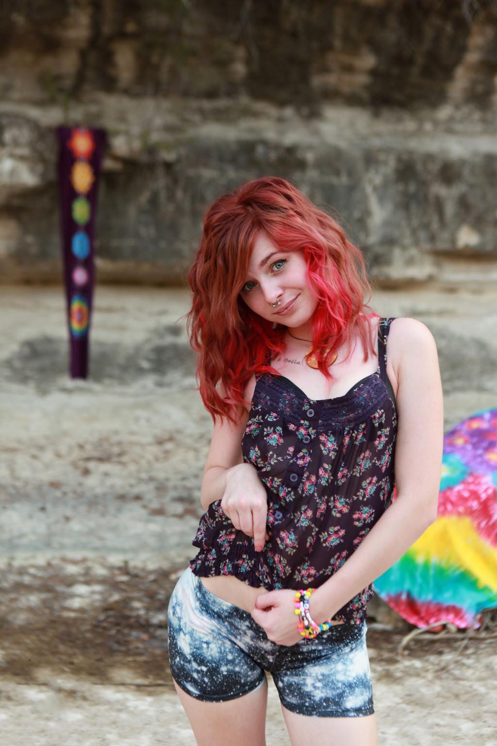 16P Petite redhead girl strips