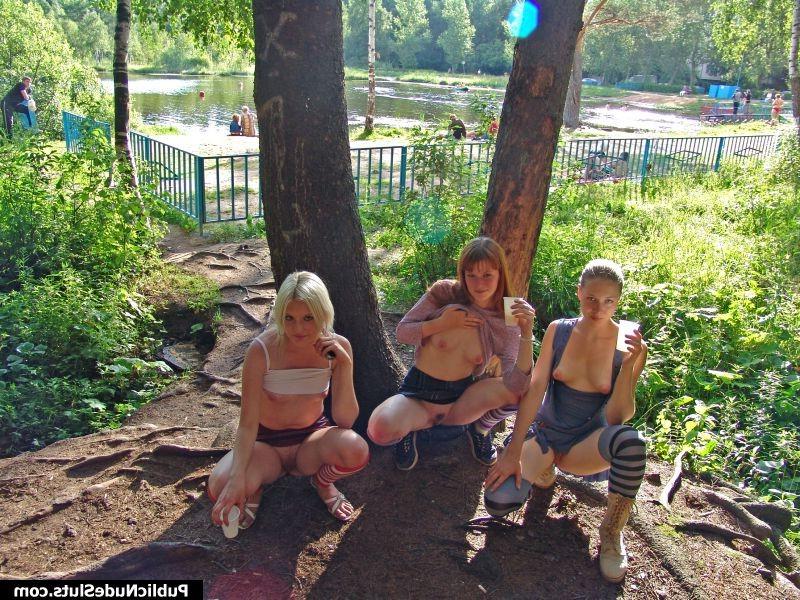14P Three babes get naughty and run the hottest lesbian show in the park