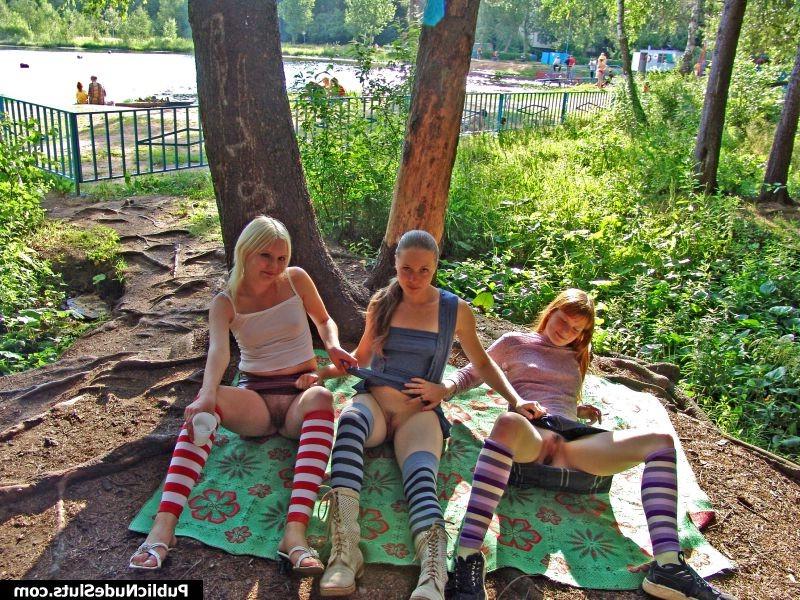 14P Three babes get naughty and run the hottest lesbian show in the park