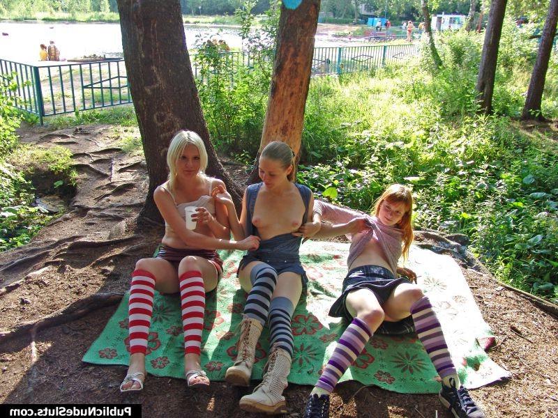 14P Three babes get naughty and run the hottest lesbian show in the park