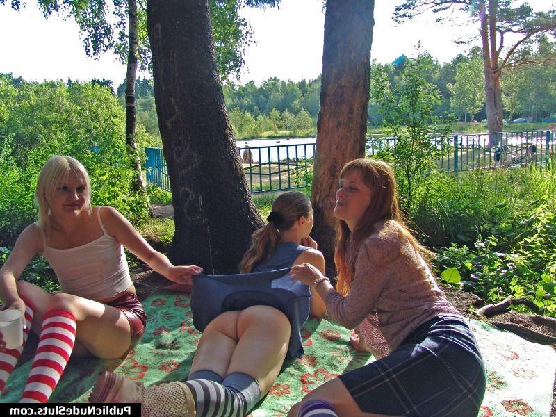 14P Three babes get naughty and run the hottest lesbian show in the park