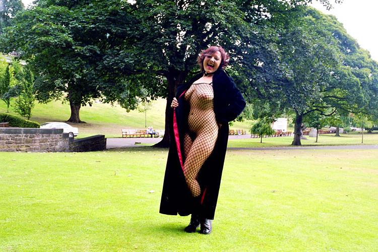16P Redhead fishnet stockings babe in outdoor flashing and public nudity in Edinburg