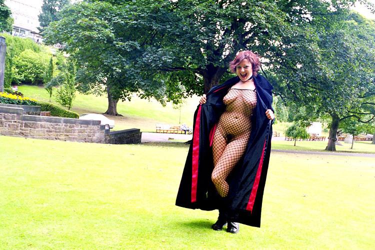 16P Redhead fishnet stockings babe in outdoor flashing and public nudity in Edinburg