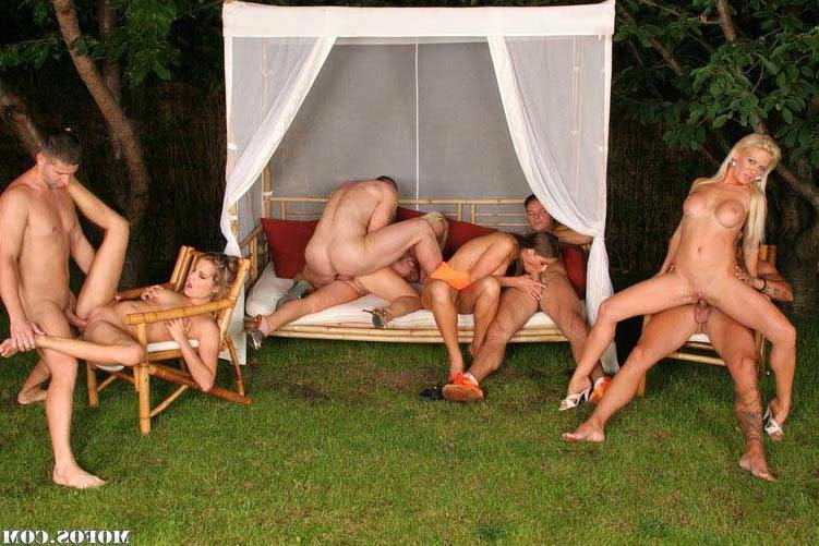 15P Delicious babes in thongs hardcore group sex party outdoors