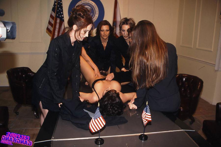 16P Group on horny diplomatic babes wild lesbian action on the table