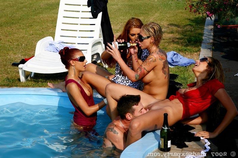 15P Orgy sex party at pool with horny babes fucking hard