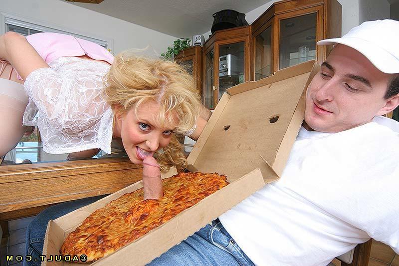 16P hungry slut eating a big sausage pizza