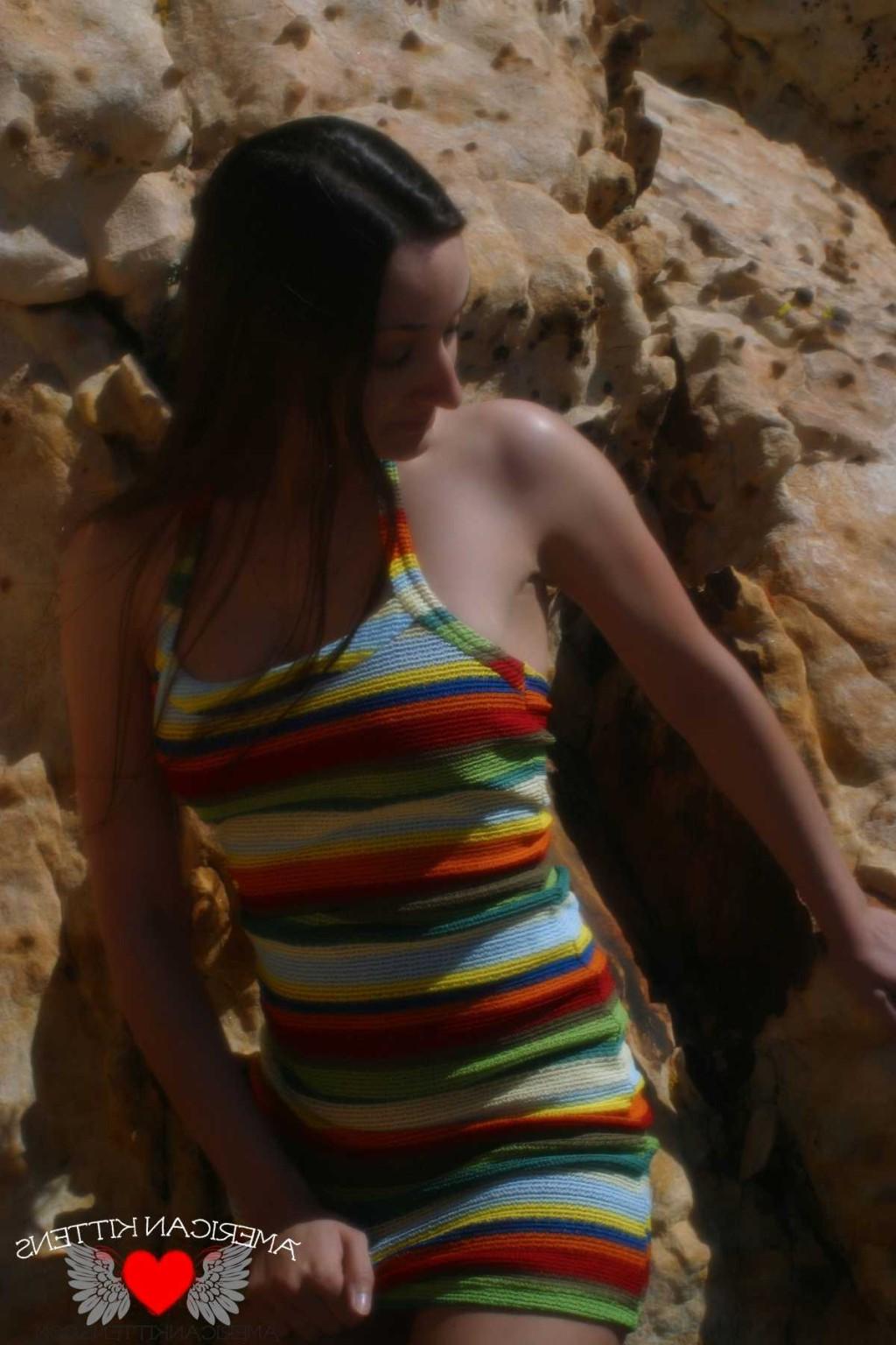 18P Emma outside crazy dress only in Vegas can you see a girl in this thing hiking