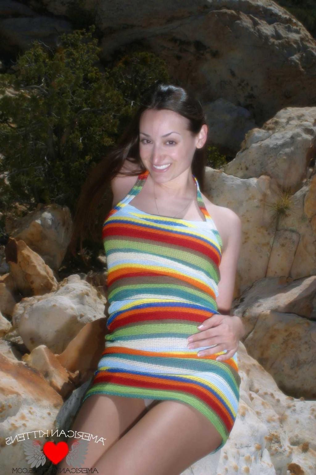 18P Emma outside crazy dress only in Vegas can you see a girl in this thing hiking