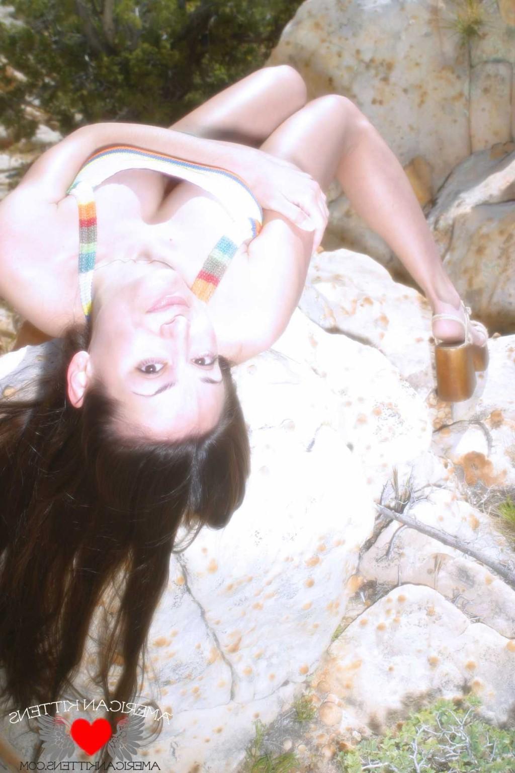 18P Emma outside crazy dress only in Vegas can you see a girl in this thing hiking