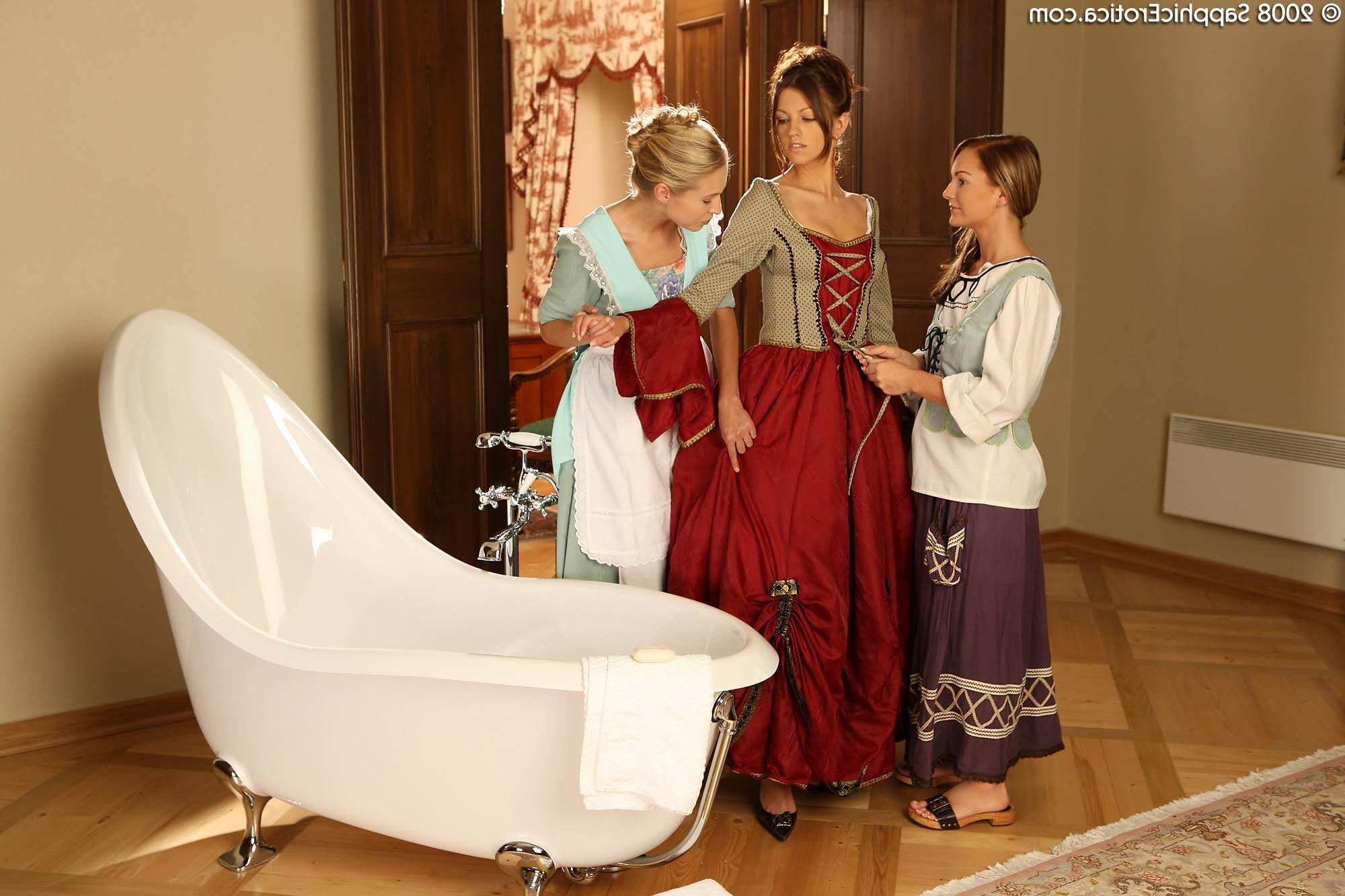 17P Lesbian master getting washed and fucked by two hot servants