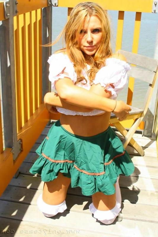 15P Cute German beer girl flashing outdoors