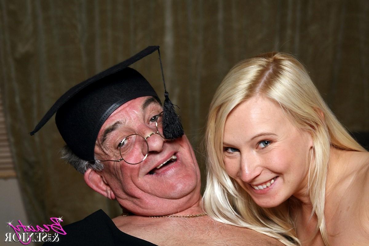 14P Blonde teenage students enjoys an old teacher cock