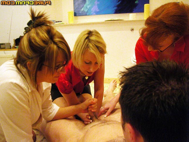 18P Three mature ladies shave an embarassed boys stuff
