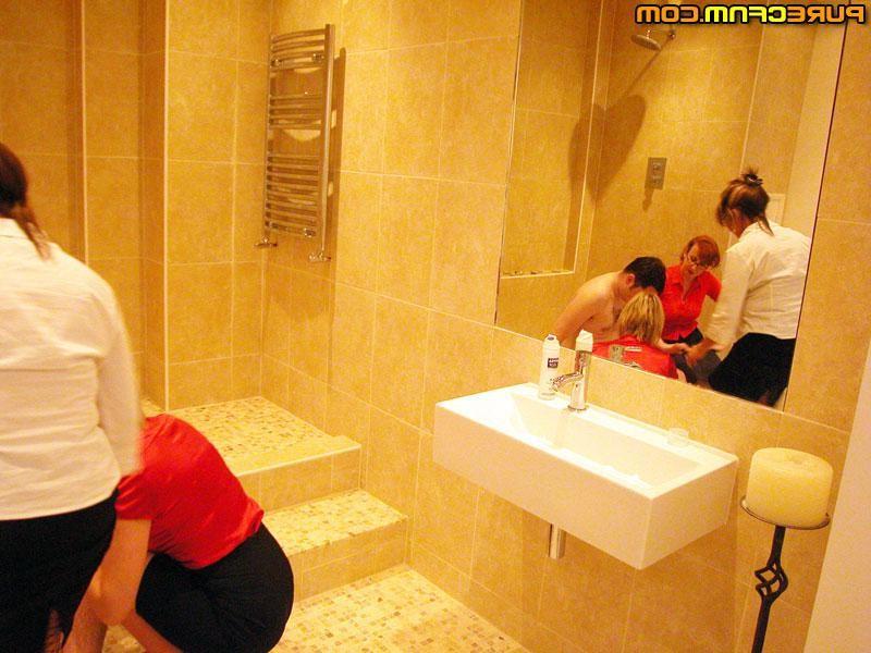 18P Three mature ladies shave an embarassed boys stuff