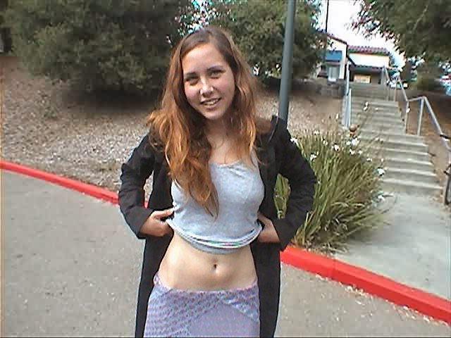 16P College Gal Flashes Lil Tits Outdoors on Campus