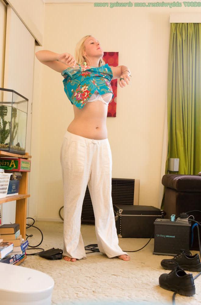 16P Spying on naturally busty blonde getting dressed