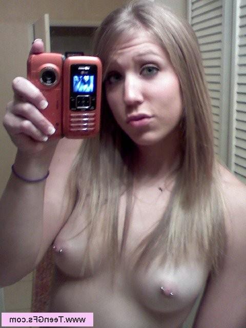 15P Teen with pierced nipples takes homemade selfpics
