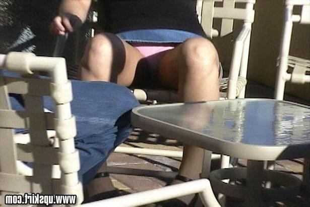 16P Tight Pink Panty Upskirt Shots Outdoors on a Patio