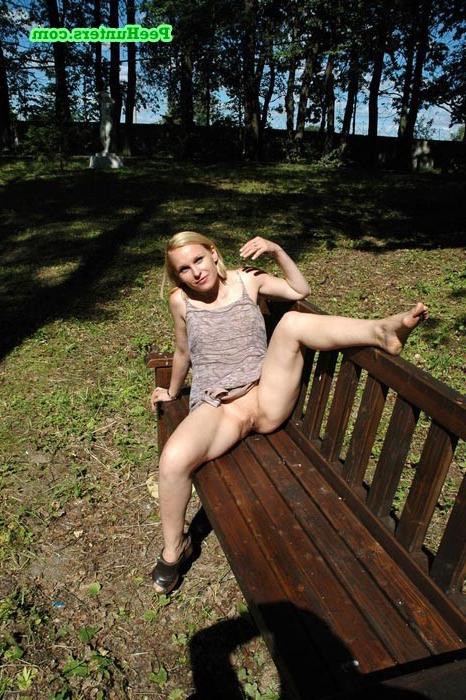 16P Busty blonde prankster pisses onto the park bench