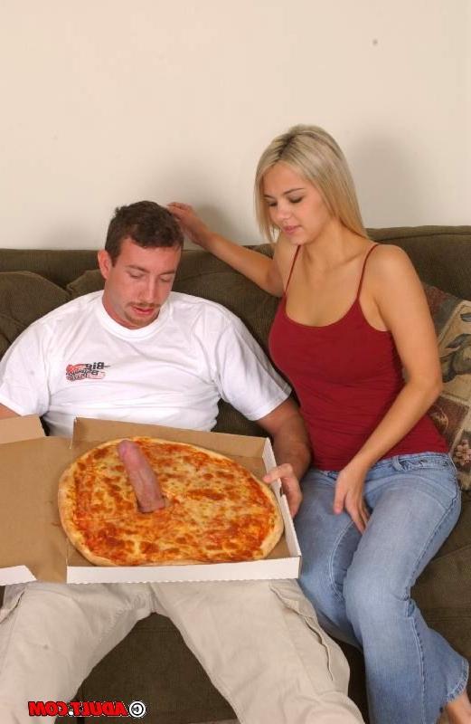 16P hungry chick eating cock through a pizza