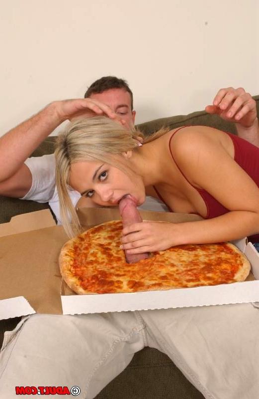 16P hungry chick eating cock through a pizza