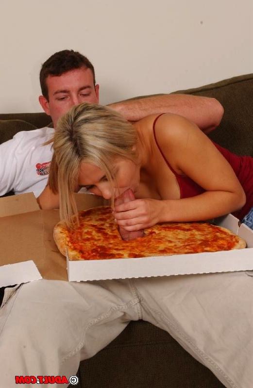 16P hungry chick eating cock through a pizza