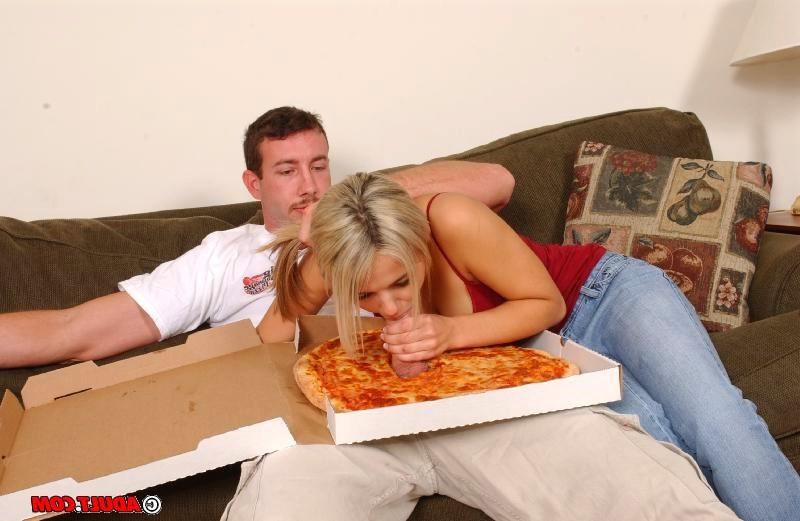16P hungry chick eating cock through a pizza