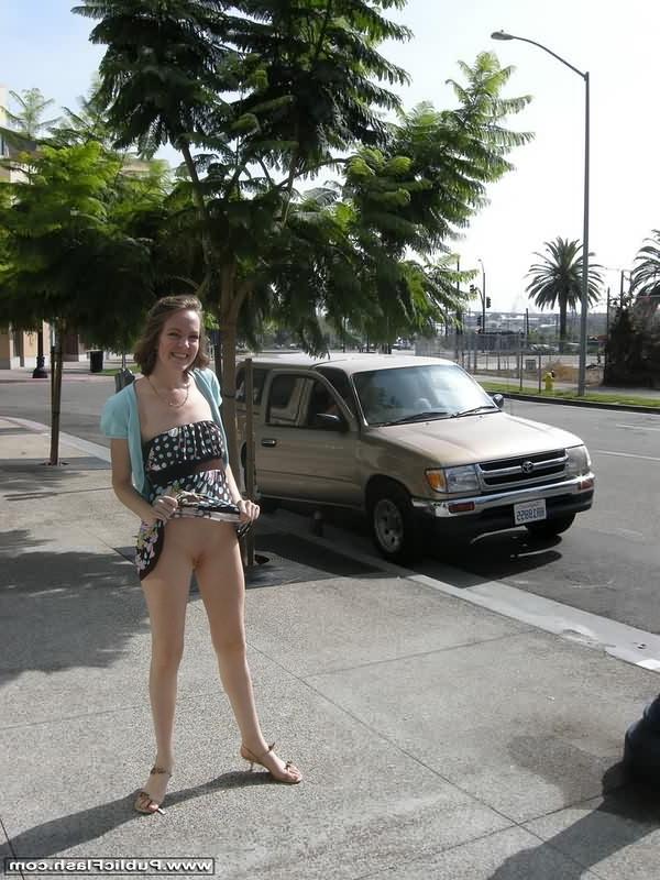 16P Slim pantyless upskirts flasher on midcity balcony