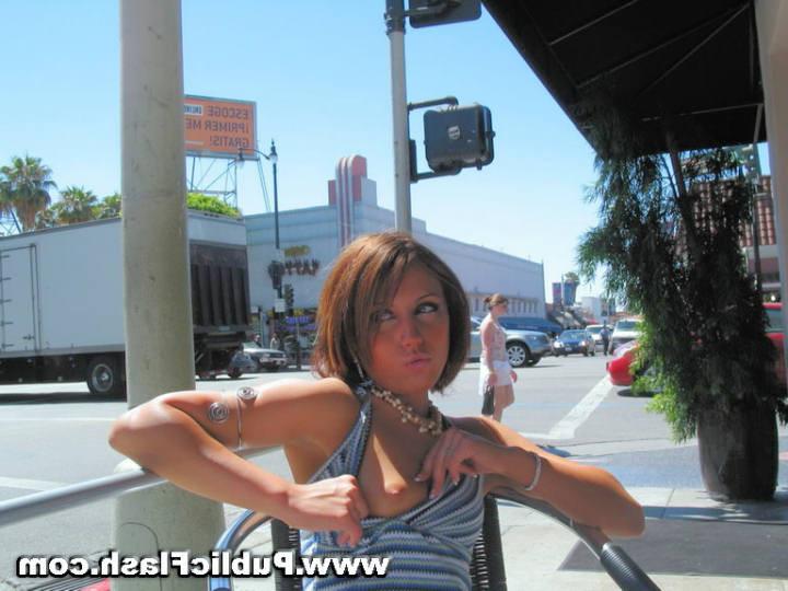 16P Petite Chick Flashes Pink Parts Outdoors On Street