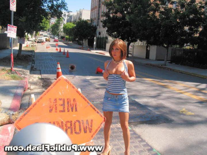 16P Petite Chick Flashes Pink Parts Outdoors On Street