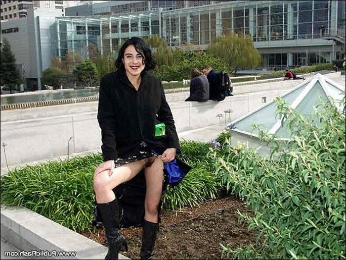 16P Lil Tit Chick Flashes Tits and Furry Pussy All Over Busy City