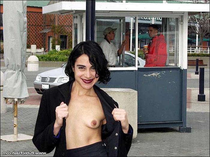 16P Lil Tit Chick Flashes Tits and Furry Pussy All Over Busy City