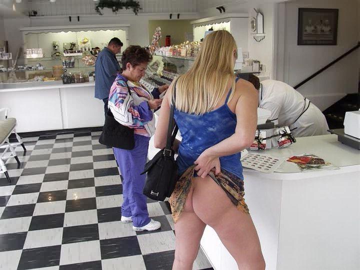 16P Cute n Naughty Busty Blonde Flashing Her Round Tits at the Mall