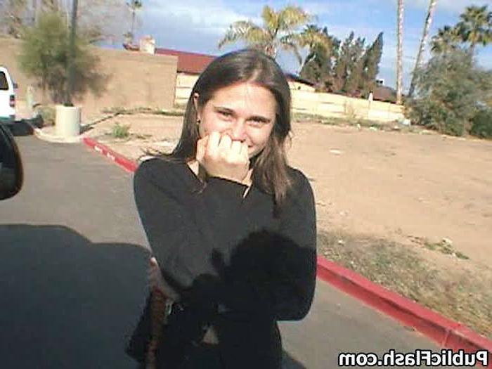 16P Daring Mini Tits Jenny Flashes It All Outdoors At Curb Side