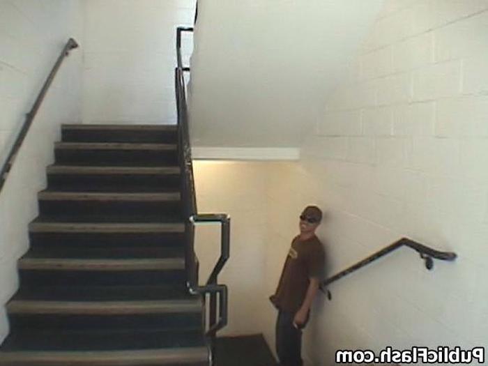 16P Blonde Cutie Flashes Tits n Bits On Parkade Stairs
