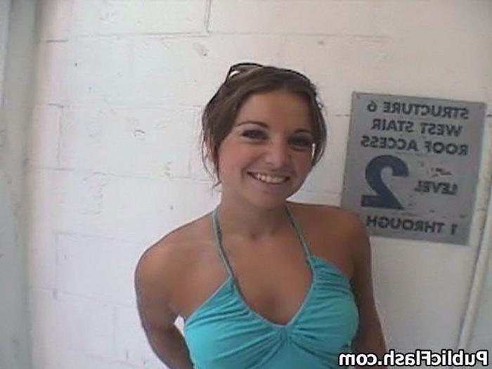 16P Blonde Cutie Flashes Tits n Bits On Parkade Stairs