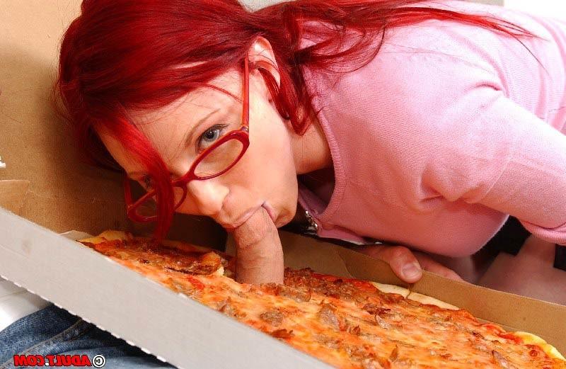15P Sexy Redhead Neesa claims a big sausage in her pizza