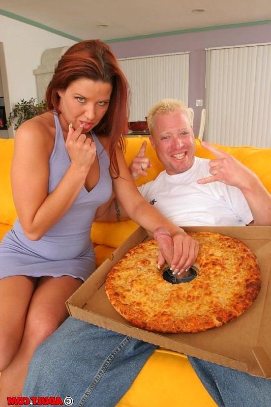 16P hungry babe sucking cock through a pizza