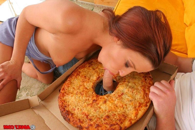 16P hungry babe sucking cock through a pizza