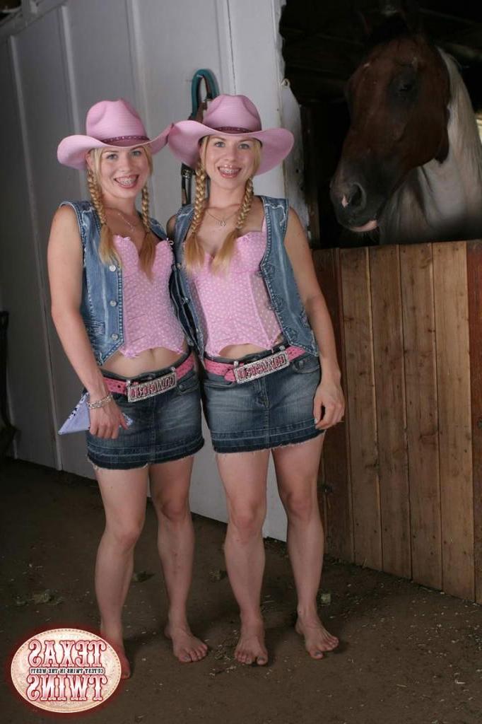 16P Gorgeous pigtail blonde teenager twin sisters