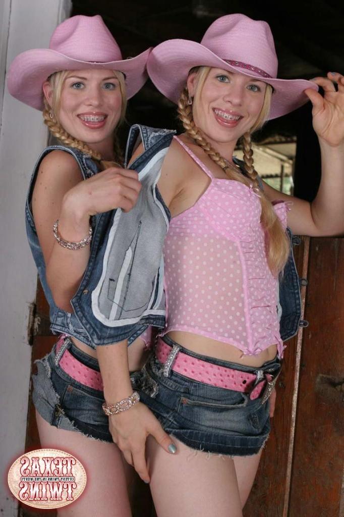 16P Gorgeous pigtail blonde teenager twin sisters