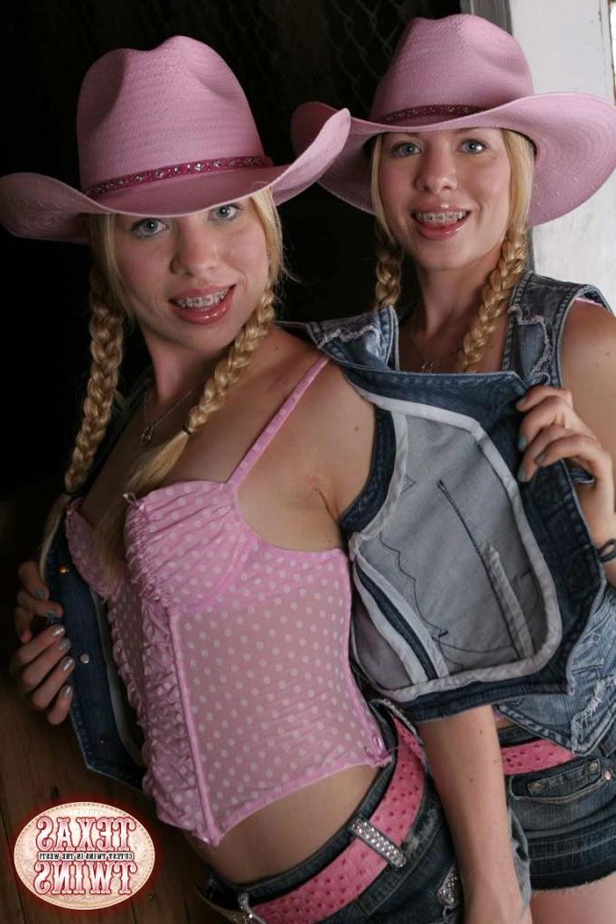 16P Gorgeous pigtail blonde teenager twin sisters