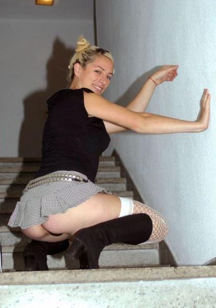 16P Naughty Blonde BomBom Does Upskirts Upstairs