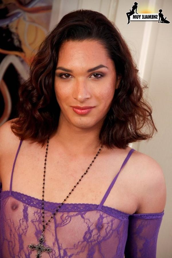 16P Stunning Tgirl In Fishnets Stroking Her Stiff Cock